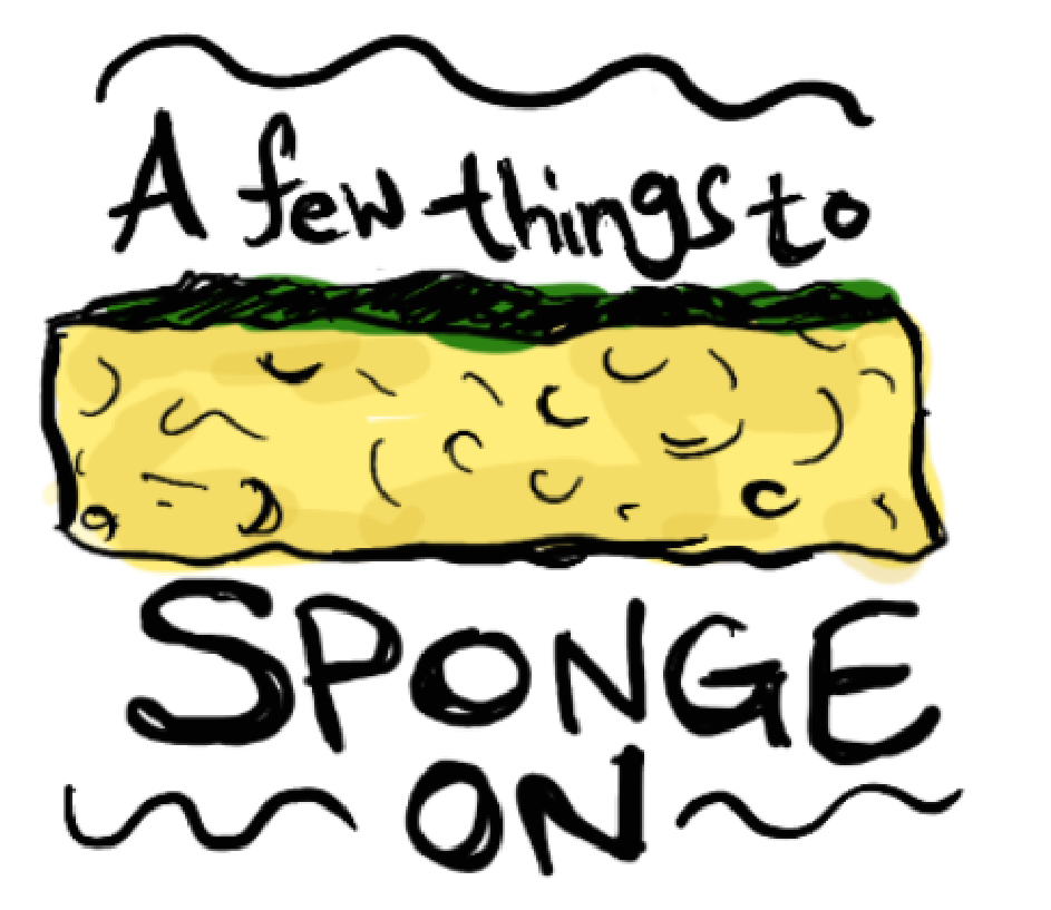 Digital illustration of a yellow sponge surrounded by the phrase: A few things to sponge on